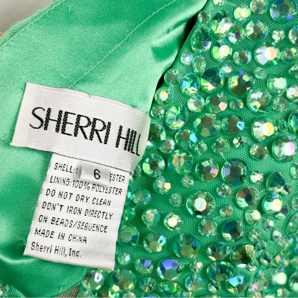 Sherri Hill 51008 Green Rhinestone Embroidered Two Piece Formal Prom Dress Sz 6 - Picture 8 of 13